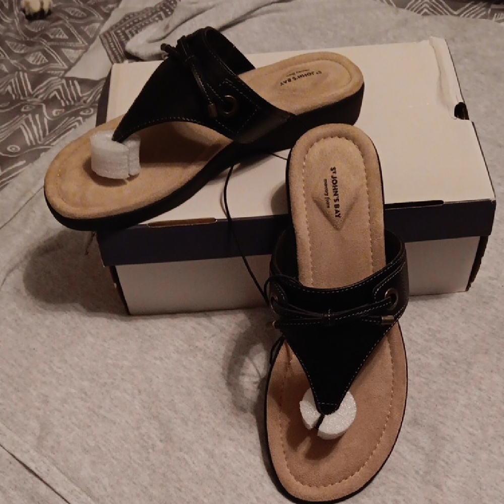 St. John's Bay Black and Tan Women's Sandals